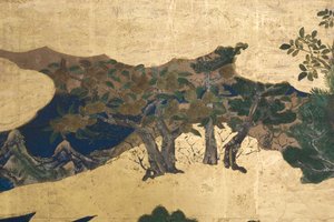 (détail) Printemps au Palais, paravent à six panneaux du Conte de Genji, c.1650