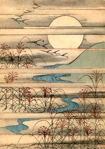 Pleine Lune sur un Paysage Fluvial - Japanese School