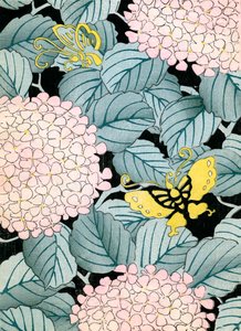 Hortensias et papillons - Japanese School