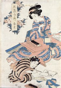 Jeunes filles japonaises apprenant à écrire - Japanese School
