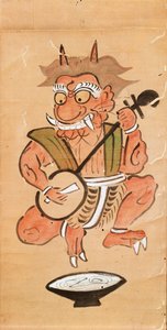 Kakemono représentant un diable jouant du shamisen