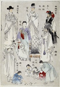 Corée : costumes traditionnels des nobles - estampe japonaise