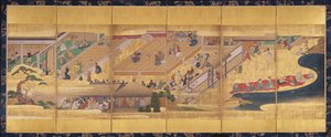 Écran à six volets avec la pièce de Noh Funa-Benkei, c.1660 - Japanese School