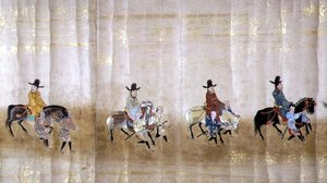 Sixième ambassade coréenne au Japon en Meireki 1 lors de la succession de Tokugawa Ietsuna en 1651, peut-être par Kano Masunobu (1625-94) (peinture sur rouleau) (détail) - Japanese School