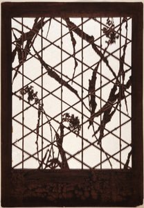 Pochoir : Grains, écorce et branches sur treillis de bambou - Japanese School