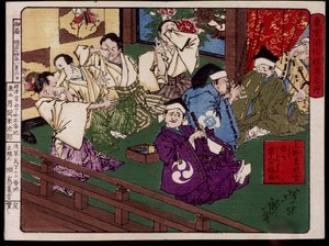 Ueno-Toshogu (Ueno Toshogu), le musicien qui pète - estampe japonaise par Tsunajima Kamekichi