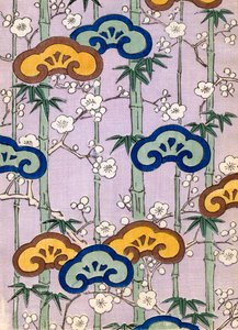 Gravure sur bois en couleur de bambou et de fleurs de cerisier - Japanese School