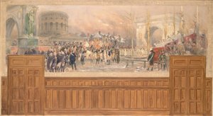 Réception par la municipalité de Paris, à la barrière de la Villette, des troupes revenant de Pologne, après la campagne de 1806-1807, entre 1901 et 1902