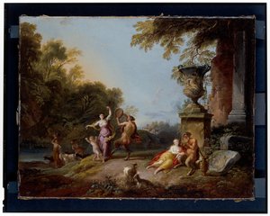 Nymphes et satyres dans un paysage fluvial