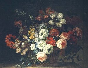 Nature morte avec des fleurs dans un panier