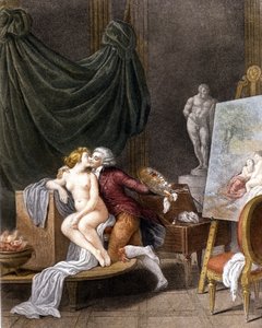 Schall : une scène galante entre le peintre et son modèle