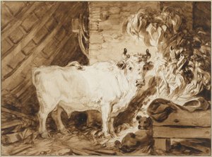 Taureau blanc et chien dans une étable - Jean Honore Fragonard