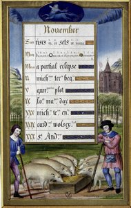 Novembre et signe du sagittaire : élevage de porcs - fac-similé des Heures d