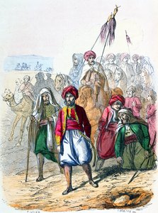 Ibrahim Pacha (1789-1848) marche à pied avec ses troupes, pendant la campagne contre les wahhabites