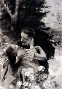 Scène de séduction. Gravure par André Castaigne. 1922