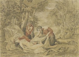 Deux satyres espionnant une nymphe endormie - Jean Antoine Watteau (rejected attribution)