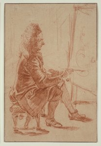 Un peintre à la perruque (peut-être Claude Audran), vers 1709 (craie rouge sur papier vergé chamois, posé sur carton vergé crème)