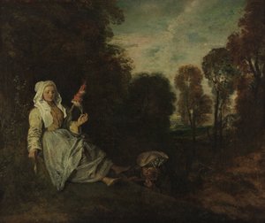 Paysage du soir avec la vrille - Jean Antoine Watteau