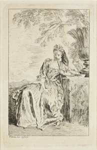Femme assise, appuyée sur un piédestal - Jean Antoine Watteau
