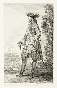 Homme debout avec un chapeau, tourné vers la gauche, tiré de Figures de Modes - Jean Antoine Watteau
