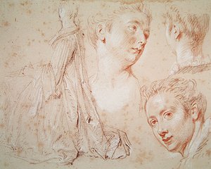 Trois têtes et une femme assise, c.1716 - Jean Antoine Watteau