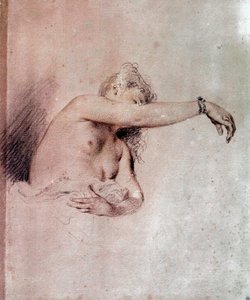 Femme nue, bras levé Dessin à la sanguine par Jean Antoine Watteau (1684-1721) 18ème siècle Paris, Musée du Louvre