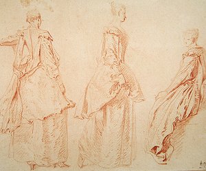 Trois femmes, une assise à droite - Jean Antoine Watteau