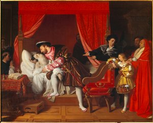 Le roi de France François Ier (1492-1547) reçoit les derniers soupirs de Léonard de Vinci à Clos Lucé