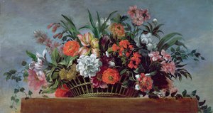Panier tressé rempli de fleurs - Jean Baptiste Belin de Fontenay