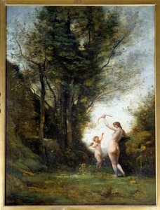 Une nymphe jouant avec un amour