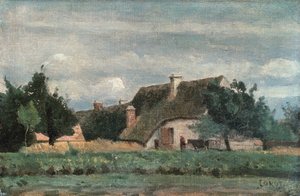 Scène de campagne, femme avec une vache