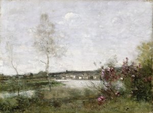 Vue lointaine de Corbeil, matin, vers 1870