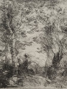 Cavalier dans les bois, impression originale 1854, imprimée en 1921
