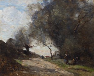 La cueillette au bord du chemin - Jean-Baptiste-Camille Corot