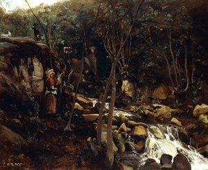 Lormes - Un torrent avec un paysan debout, filant de la laine, 1842