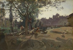 Paysans sous les arbres à l