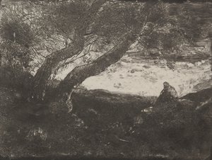 Le Rêveur, impression originale 1854, imprimée en 1921 - Jean Baptiste Camille Corot