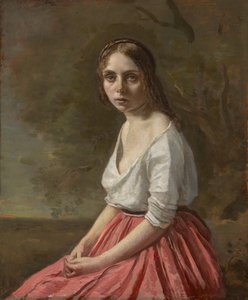 Jeune femme en jupe rose, vers 1845-50 - Jean Baptiste Camille Corot