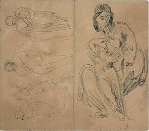 Esquisses : Quatre figures et Mère et enfant assis (recto) ; Mère et enfant assis (verso)