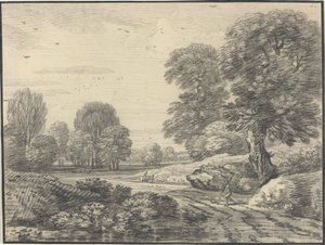 Voyageurs sur une route dans un paysage boisé - Jean Baptiste Claude Chatelain