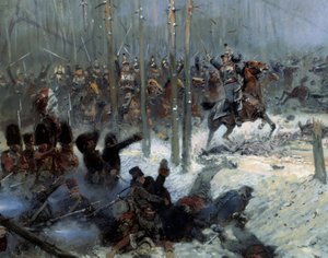 Campagne de Russie en 1812 : Charge du 7ème cuirassier du colonel Dubois à la Bérézina le 28/11/1812 en Russie (détail)