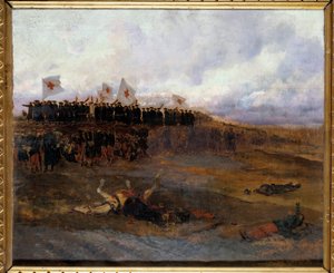 Siège de Paris 1870 : « les frères des écoles de la doctrine chrétienne se dirigent vers le champ de bataille » Peinture par Édouard Detaille (1848-1912) 1872