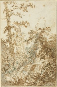 Caprice avec fontaine et cygnes folâtrant