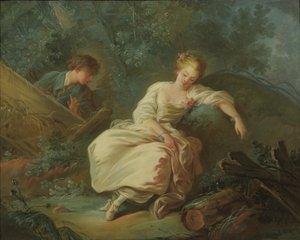 Jeune couple dans un paysage - Jean Baptiste Huet