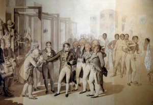 Napoléon Bonaparte visitant la fabrique de velours des frères Sevene à Rouen - Jean Baptiste Isabey