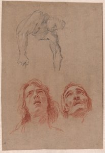 Homme se penchant et deux études de têtes (recto) - Jean Baptiste Jouvenet