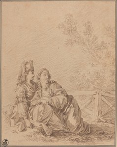 Deux Russes assis dans un paysage