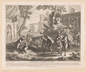 Arrivée des comédiens au Mans (Scènes du Roman Comique de Scarron)