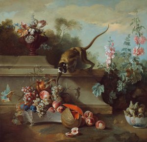 Nature morte avec singe, fruits et fleurs, 1724 - Jean Baptiste Oudry