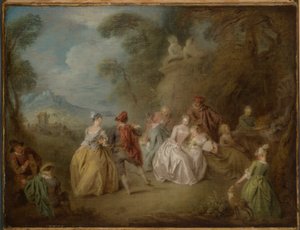 Scène courtoise dans un parc